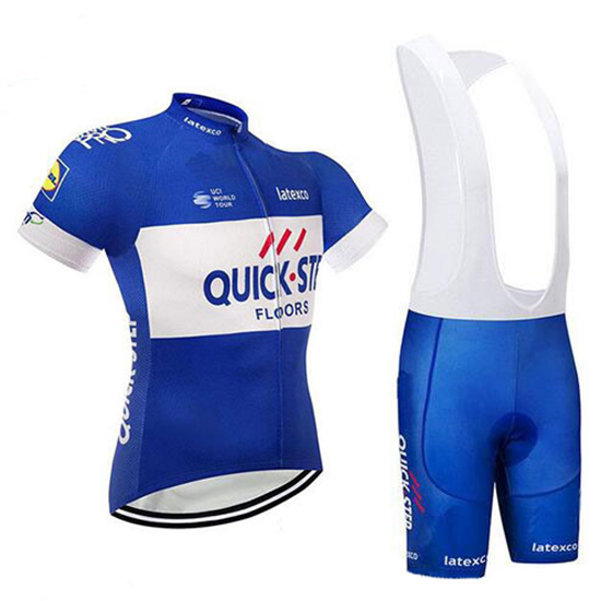 Quick Step Floors Kurzarmtrikot und Kurze Tragerhose Blau Und wei